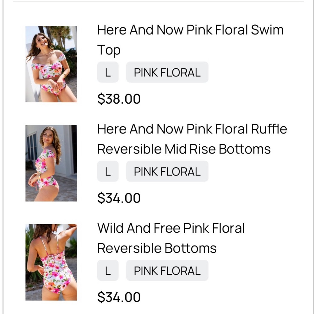 Coral Reef Size Large 3 Piece Floral Pink High-Waist Bikini Set Women Swim NWOT - Picture 9 of 9